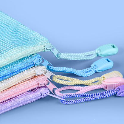 10 Pcs A4 Macaron Color Mesh Files Zip Lock Bag