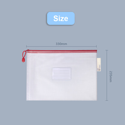 10 Pcs A4 Semi Transparent Mesh File Zip Lock Bag with Tag Pocket