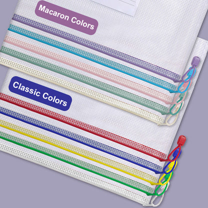 10 Pcs A4 Semi Transparent Mesh File Zip Lock Bag with Tag Pocket