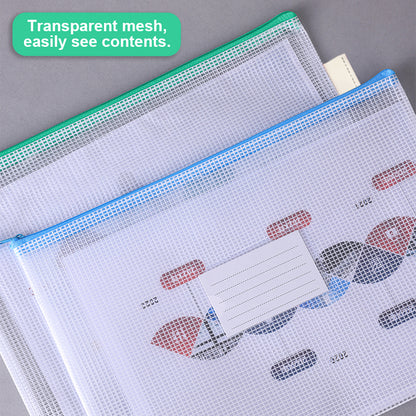 10 Pcs A4 Semi Transparent Mesh File Zip Lock Bag with Tag Pocket