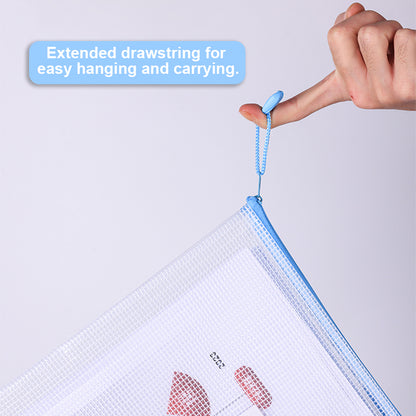 10 Pcs A4 Semi Transparent Mesh File Zip Lock Bag with Tag Pocket