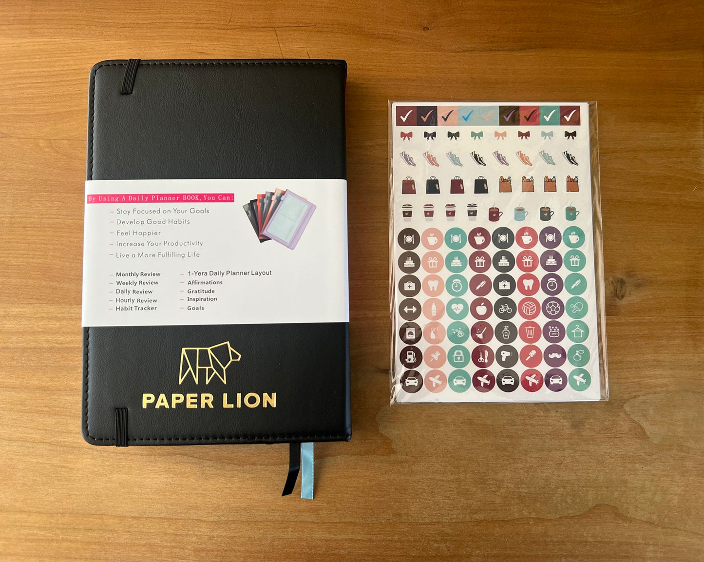 Paper Lion A5 PU Leather Cover Daily/Hourly Planner Book with stickers