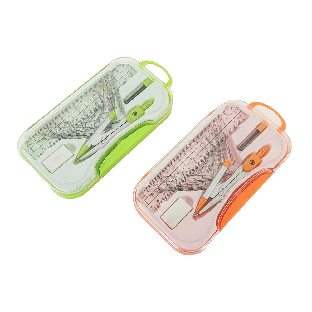 7 Pieces Complete Geometry Maths Set with Metal Compass - Set of 2