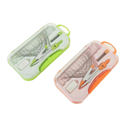 7 Pieces Complete Geometry Maths Set with Metal Compass - Set of 2