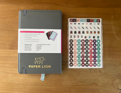 Paper Lion A5 PU Leather Cover Daily/Hourly Planner Book with stickers