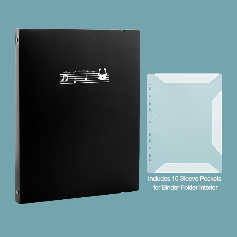 A4 Music Score Folder with 4 Ring Stainless Steel Binders & Sleeve Pockets