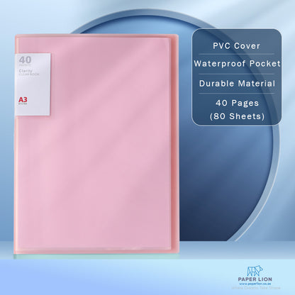 A3 Size 40 Pockets Files with Plastic Hard Cover for A3 Artwork/Documents