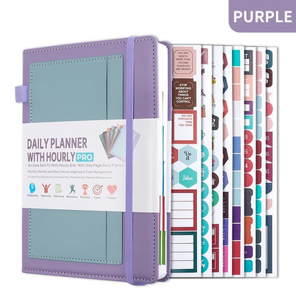 Paper Lion A5 PU Leather Cover Daily/Hourly Planner Book with stickers