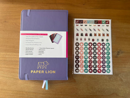 Paper Lion A5 PU Leather Cover Daily/Hourly Planner Book with stickers