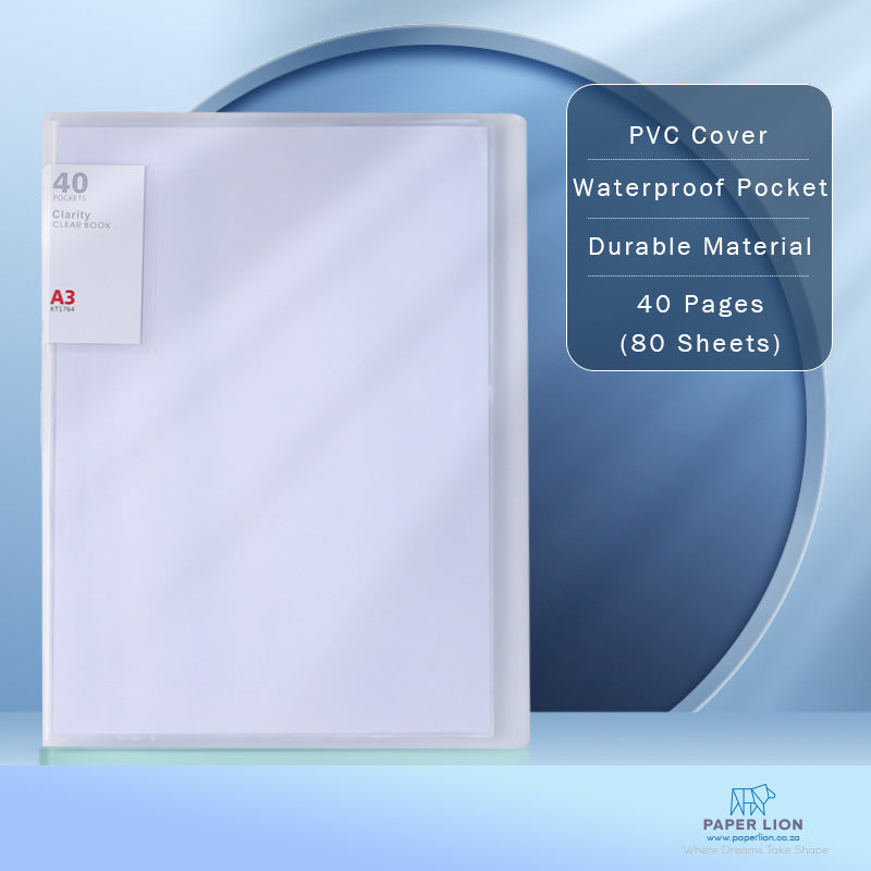 A3 Size 40 Pockets Files with Plastic Hard Cover for A3 Artwork/Documents