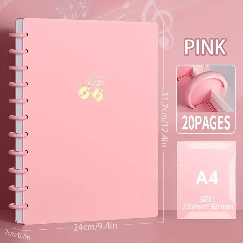A4 Music Score Folder with Special Binders & Easy Edit Sleeve Pockets
